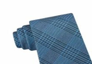 Calvin Klein Men's Graphite Neck Tie Silk Plaid Blue Size Regular