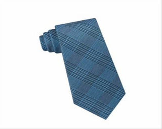 Calvin Klein Men's Graphite Neck Tie Silk Plaid Blue Size Regular