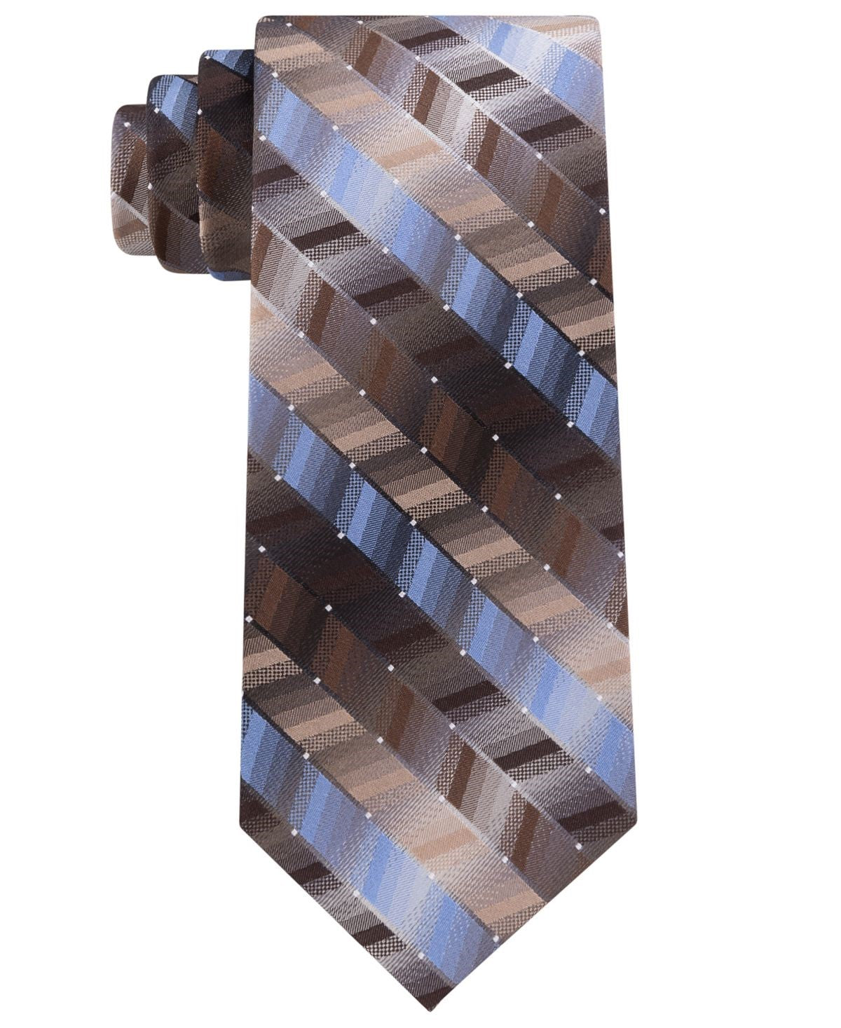 Van Heusen Men's Hawk Geometric Slimneck Tie Silk Brown Size Regular
