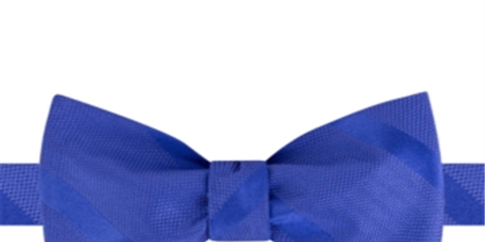 Tommy Hilfiger Men's Textured Stripe ToTie Silk Bow Tie Blue Size Regular