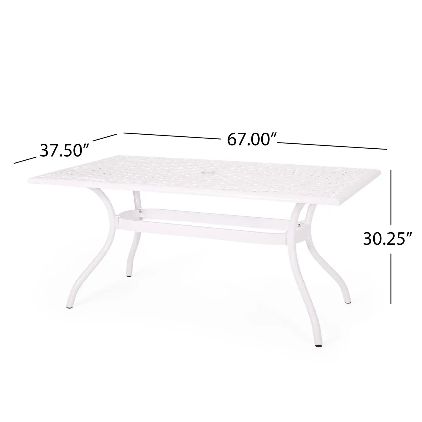 Celestine Outdoor Cast Aluminum Dining Table with Floral Lattice and Umbrella Holder