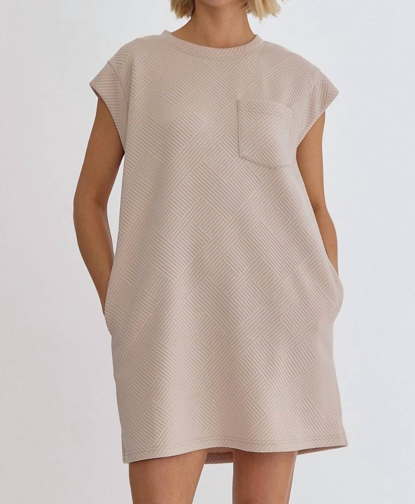 Entro - Textured Round Neck Mini Dress