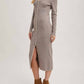 Bluivy - V-neck Button Down Striped Midi Dress