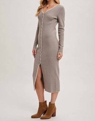 Bluivy - V-neck Button Down Striped Midi Dress