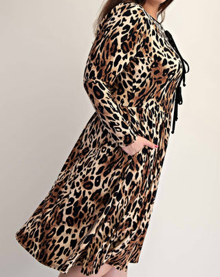 The Curve La - Plus Size Animal Print Flare Dress With Bow Details