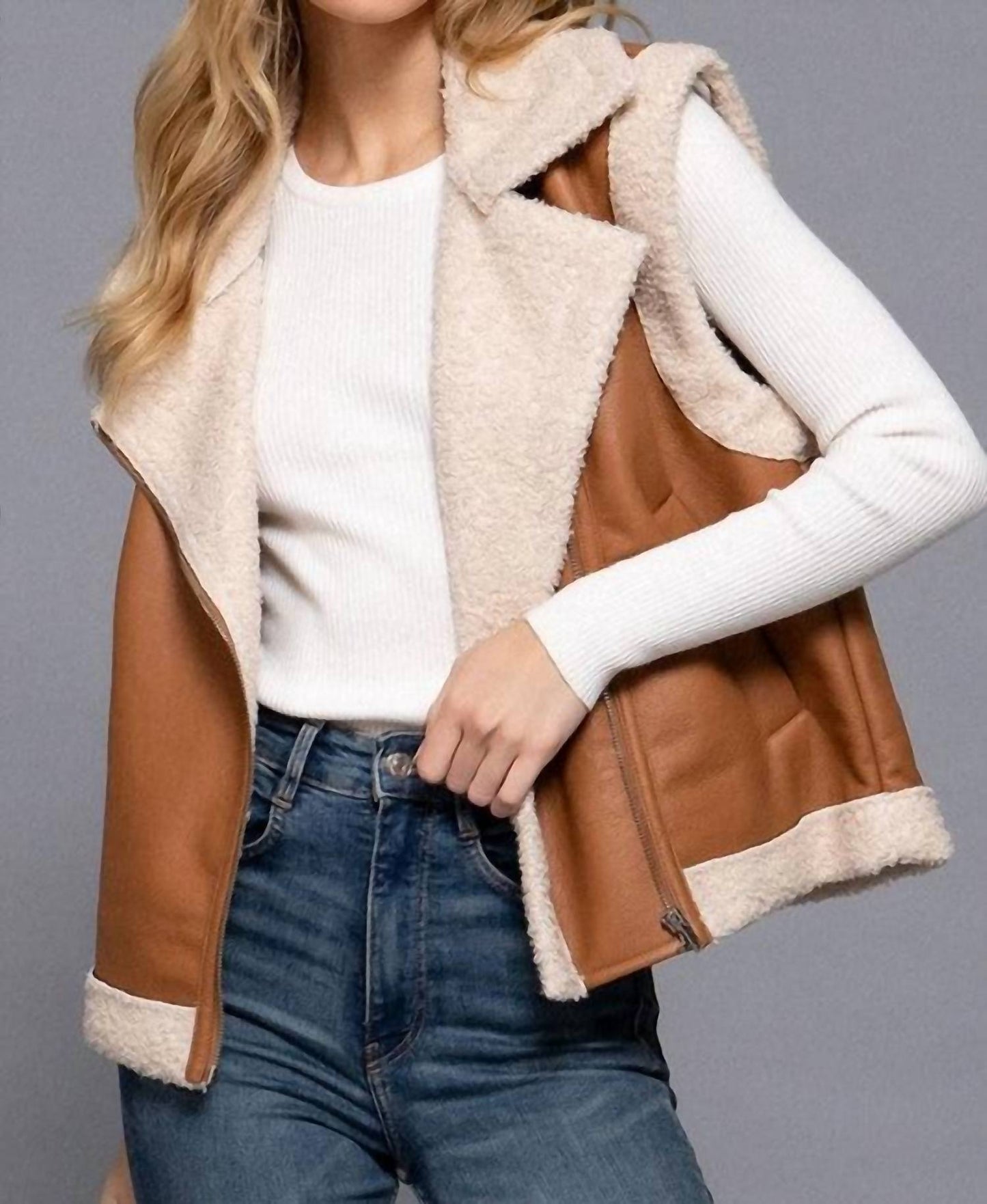 Active Usa - Faux Leather Inner Fur Vest