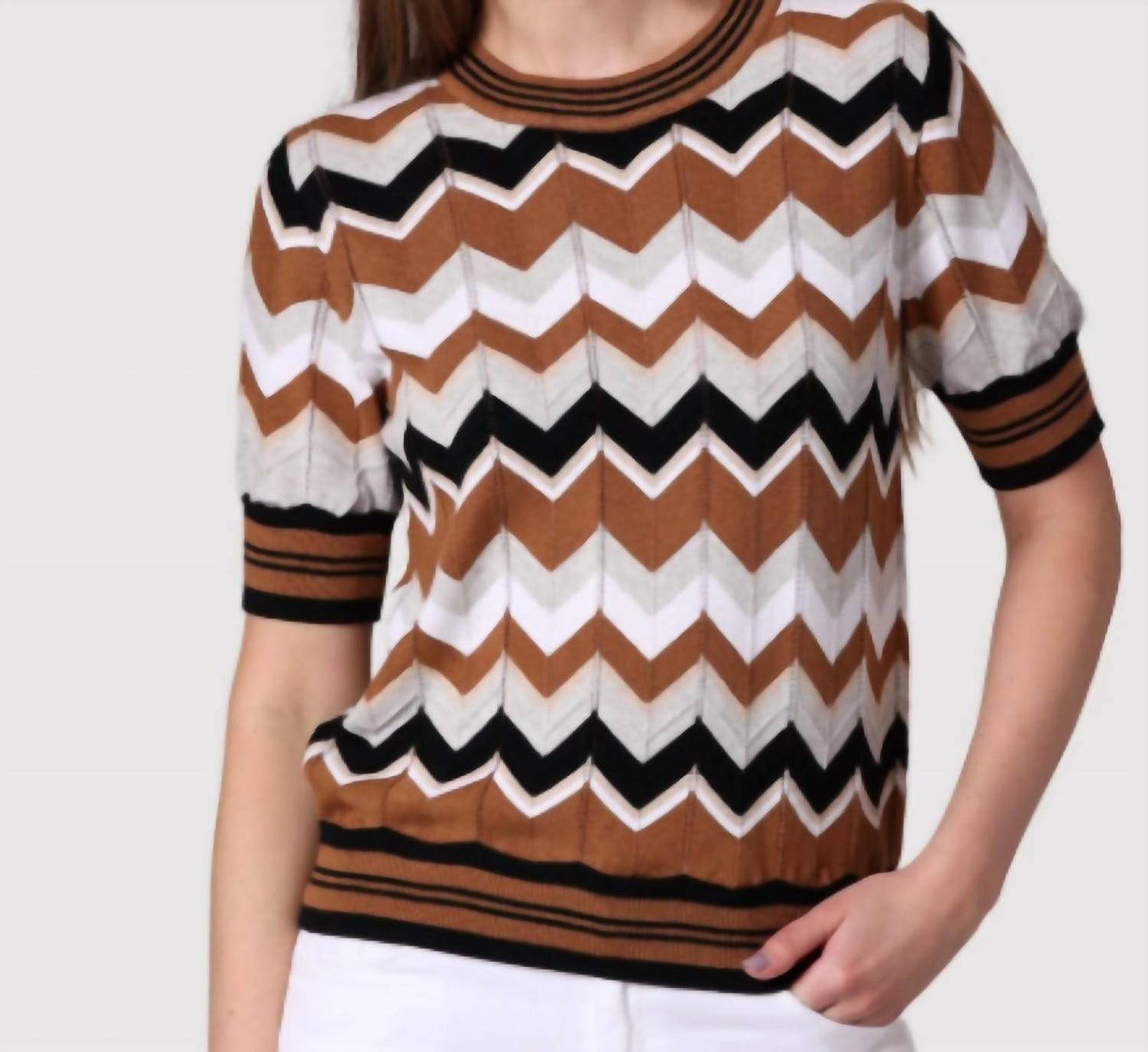 Minnie Rose - Women's Chevron Pointelle Crew Top