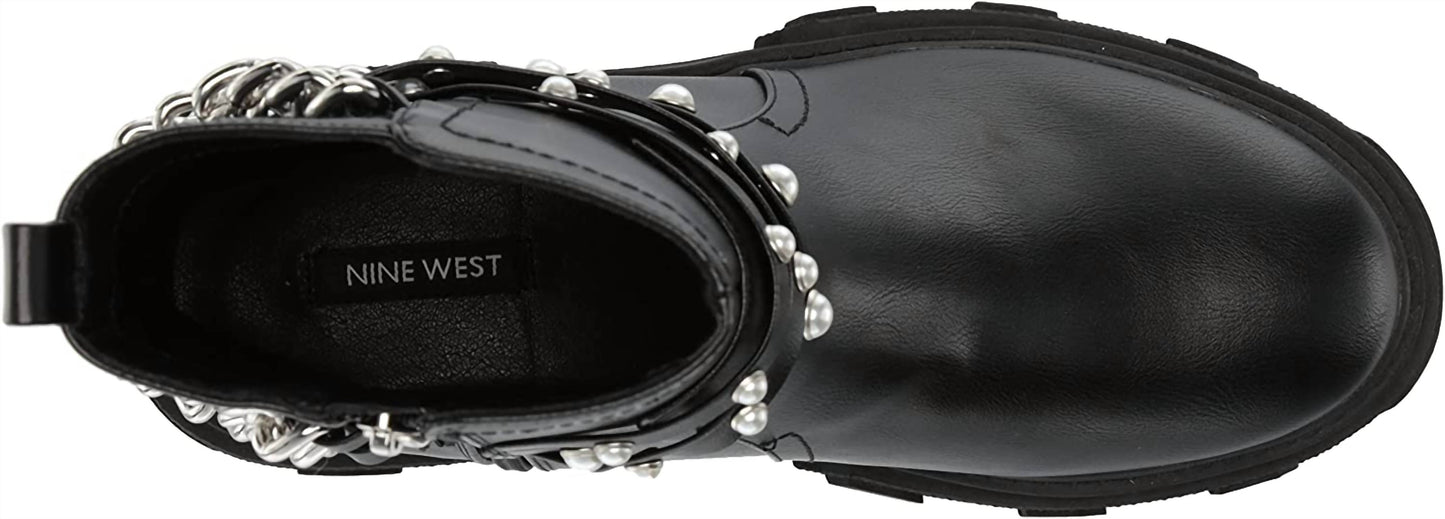 Nine West - Women's Cearlz3 Chain Detailed Leather Ankle Boots