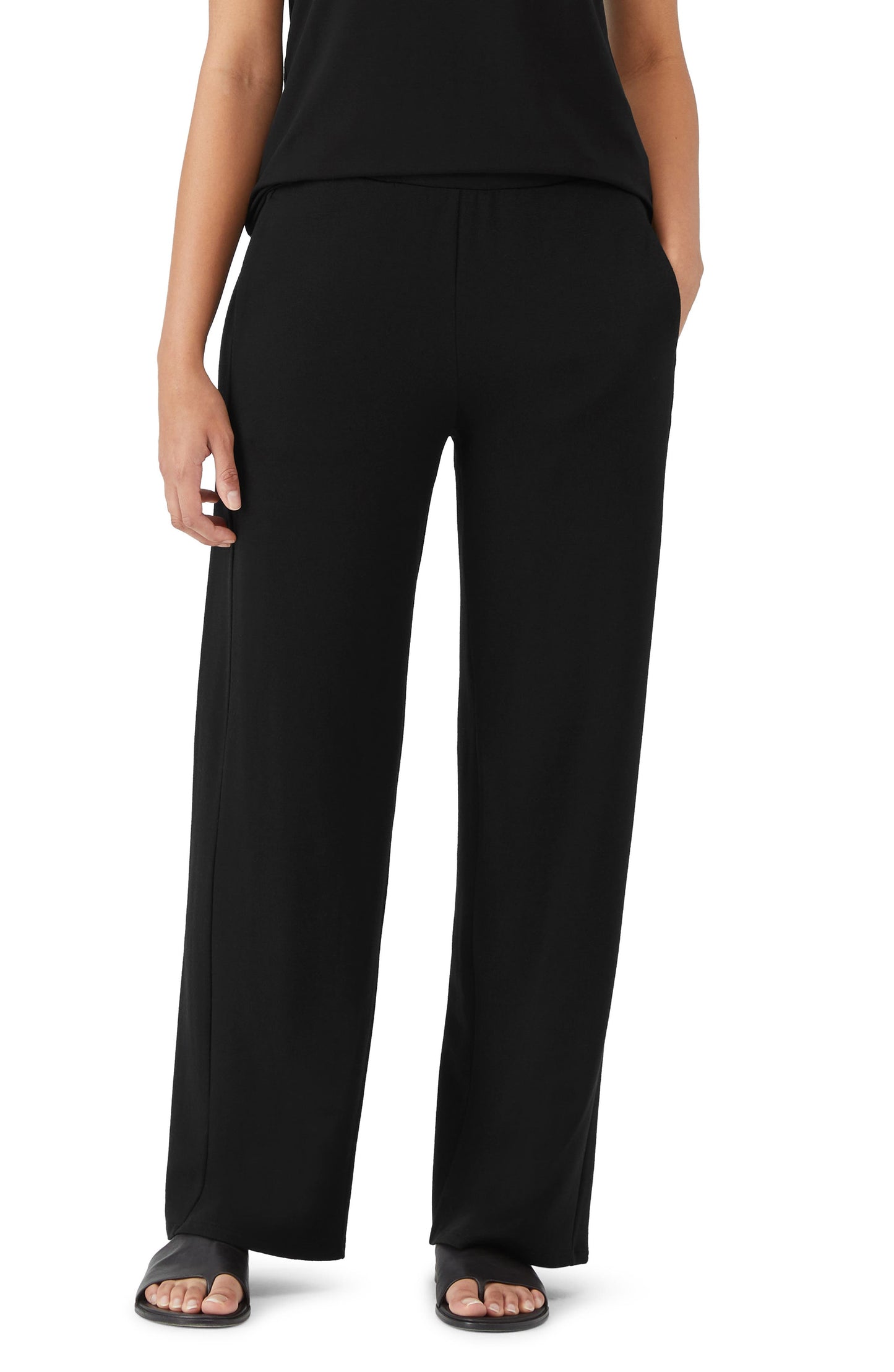 Eileen Fisher High Waist Straight Leg Pants in Black, Size Large