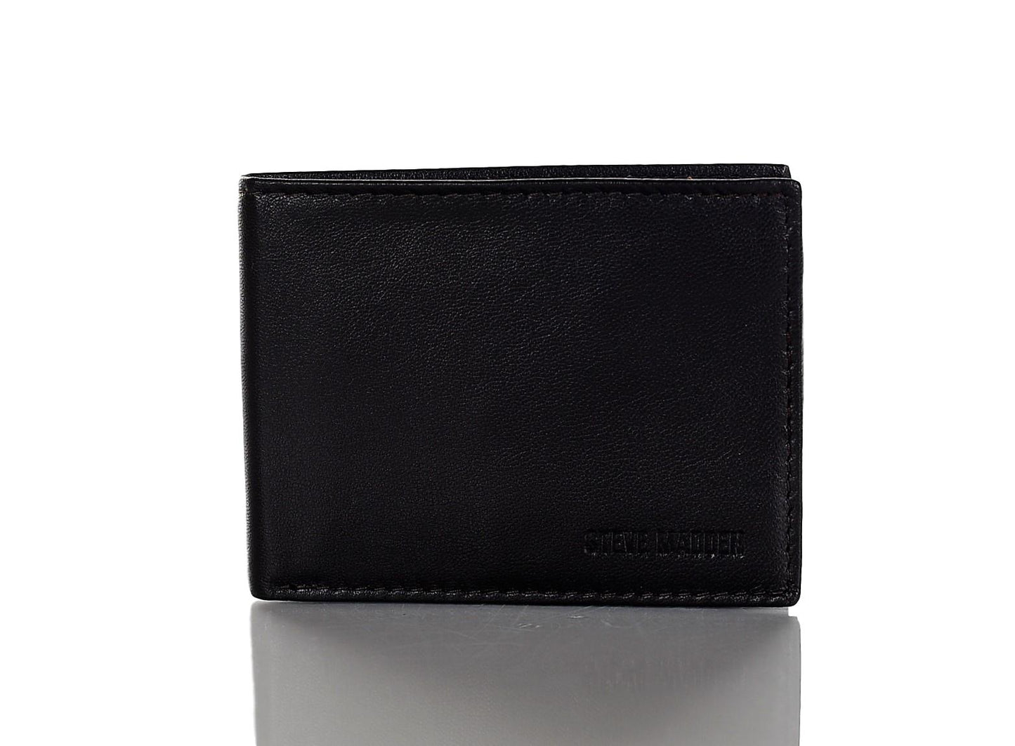 Steve Madden Men's Glove Leather Rfid Blocking Passcase Wallet Black Size Regular
