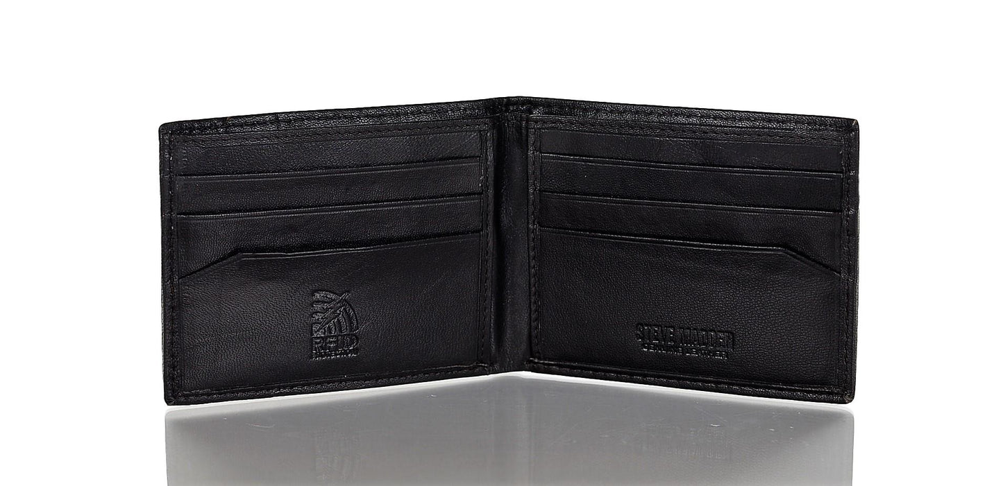 Steve Madden Men's Glove Leather Rfid Blocking Passcase Wallet Black Size Regular