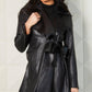 Angel Apparel - Vegan Leather Collar Belted Trench Jacket with Pockets