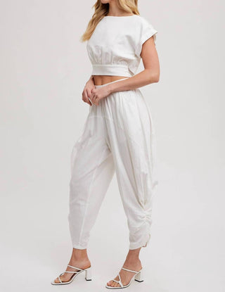 Bluivy - Cropped Ribbon Tie-back Top With Matching Harem Pants
