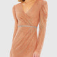 Mac Duggal - Beaded Wrap Over Puff Sleeve Dress