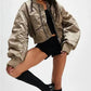 Agolde - Cropped Satin Jett Bomber Jacket