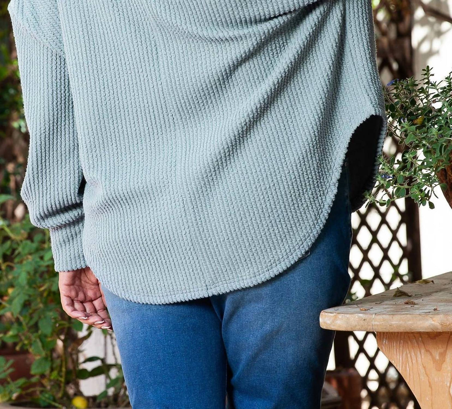 66Disco - Turn-down V-neck Drop Shoulder Top - Plus