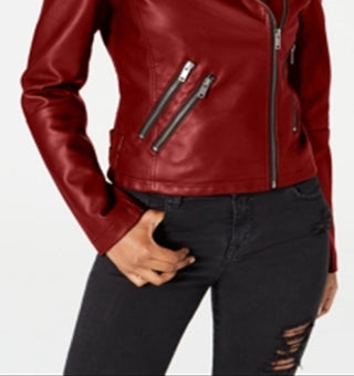 Coffeeshop Junior's Faux Leather Moto Jacket Red Size Small
