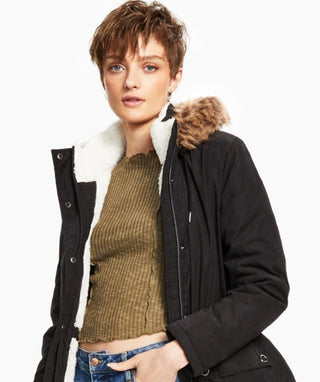 Coffeeshop Junior's Faux Trim Hooded Black Size X Small