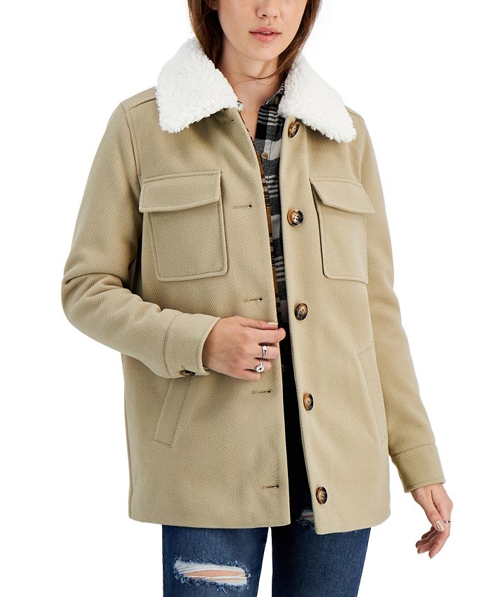 Coffeeshop Junior's Faux Collar Shirt Jacket Brown Size X Small