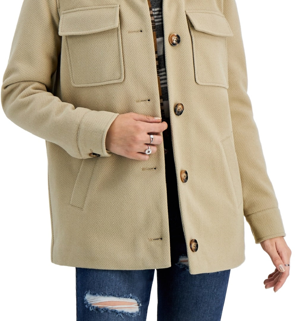 Coffeeshop Junior's Faux Collar Shirt Jacket Brown Size X Small