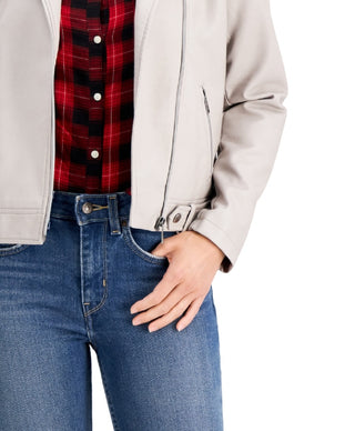 Coffeeshop Junior's Faux Leather Moto Jacket Gray Size Medium