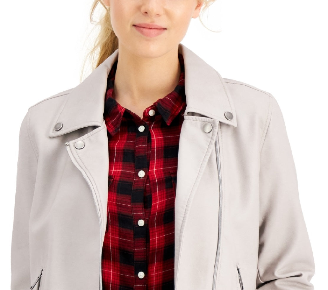 Coffeeshop Junior's Faux Leather Moto Jacket Gray Size XX Large