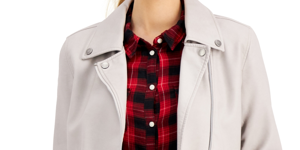 Coffeeshop Junior's Faux Leather Moto Jacket Gray Size XX Large