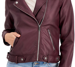 Coffeeshop Junior's Faux Leather Moto Jacket Red Size X-Large