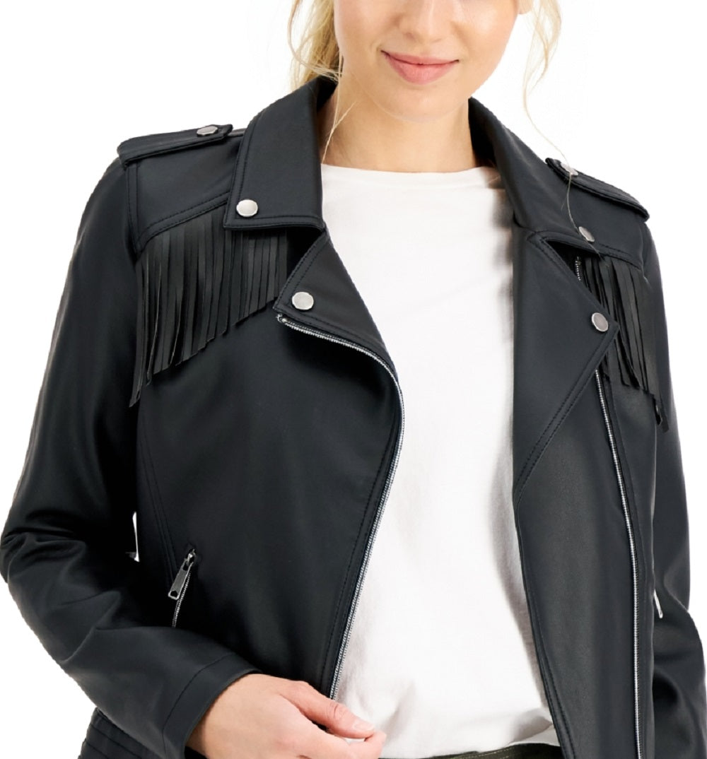 Coffeeshop Junior's Faux Leather Fringe Moto Jacket Black Size X-Small