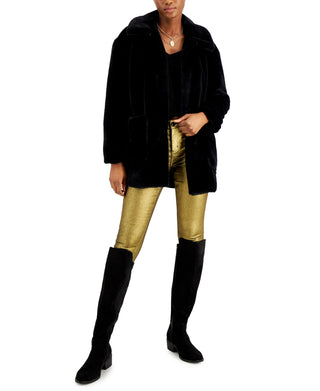 Coffeeshop Junior's Leopard Faux Fur Coat Black Size Medium