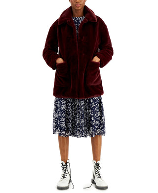 Coffeeshop Junior's Leopard Faux Coat Red Size X-Small