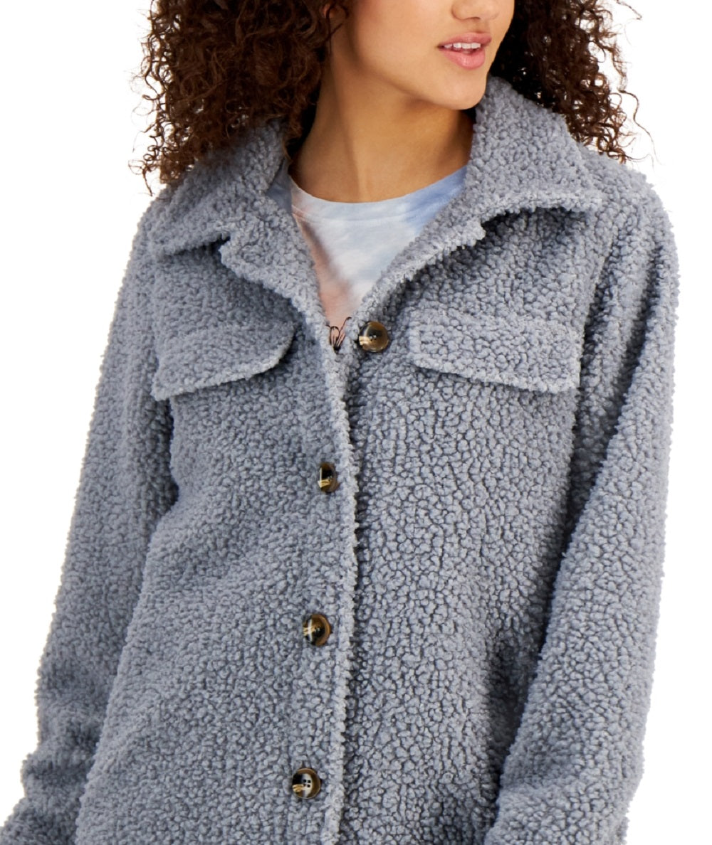 Coffeeshop Women's Fleece Shirt Jacket Blue Size Medium