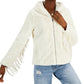 Coffeeshop Junior's Hooded Fringe Faux Coat White Size Medium