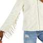 Coffeeshop Junior's Hooded Fringe Faux Coat White Size Medium