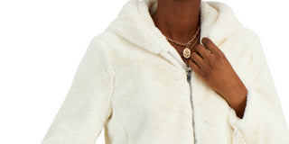 Coffeeshop Junior's Hooded Fringe Faux Coat White Size Medium