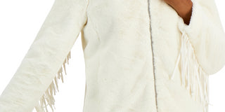 Coffeeshop Junior's Hooded Fringe Faux Coat White Size Medium