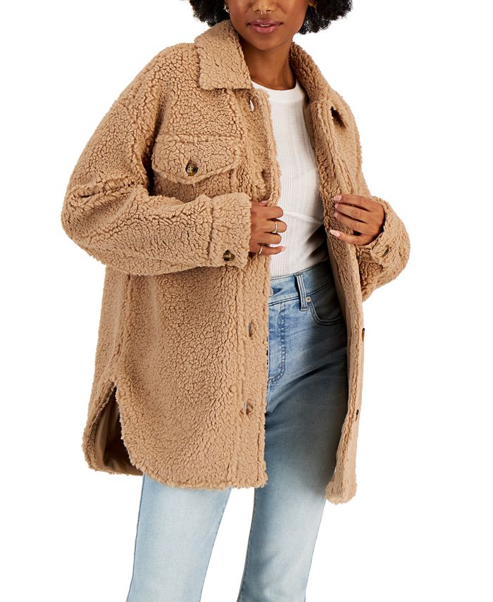 Coffeeshop Junior's Fleece Shirt Jacket Brown Size Small