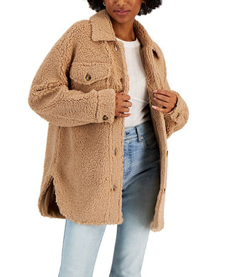 Coffeeshop Junior's Fleece Shirt Jacket Brown Size Small