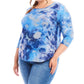Karen Kane - Three-quarter Sleeve Burnout Shirttail Top - Plus