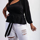 The Curve La - Plus Size One Shoulder Peplum Top With Tie