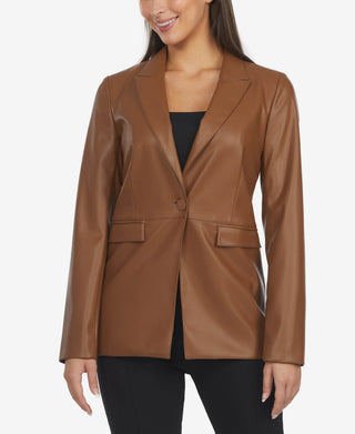 Laundry By Shelli Segal Women's Leather Blazer Brown Size Medium