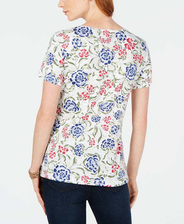 Karen Scott Women's Printed T-Shirt White Size X-Small
