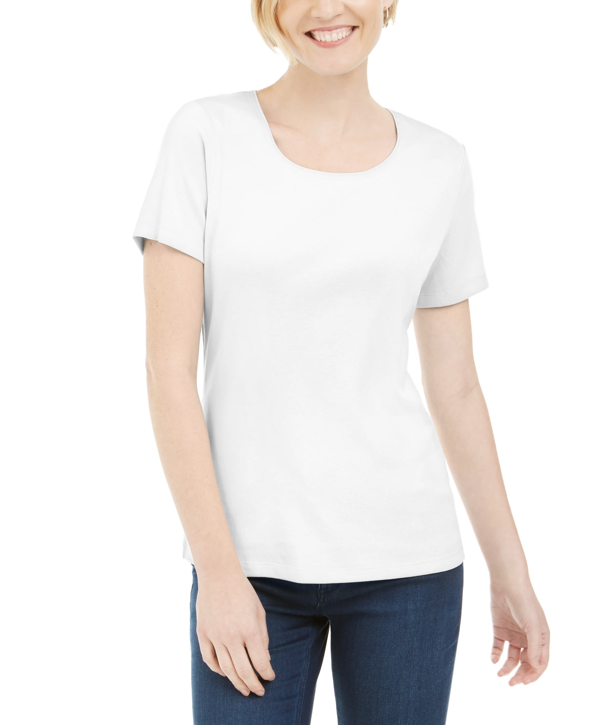 Karen Scott Women's Short Sleeve Scoop Neck Top White Size Large