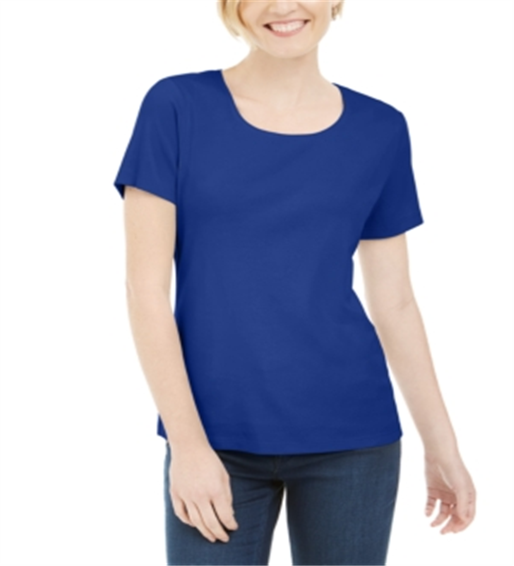 Karen Scott Women's Short Sleeve Scoop Neck Top Blue Size Small