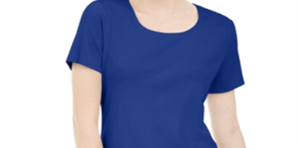 Karen Scott Women's Short Sleeve Scoop Neck Top Blue Size Small