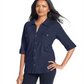 Style & Co Women's Jersey Utility Shirt Blue Size Petite XL