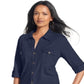 Style & Co Women's Jersey Utility Shirt Blue Size Petite XL