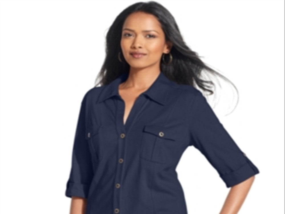 Style & Co Women's Jersey Utility Shirt Blue Size Petite XL