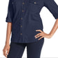 Style & Co Women's Jersey Utility Shirt Blue Size Petite XL
