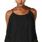 INC International Concepts Women's Long Sleeve Scoop Neck Peasant Top Black Size Medium